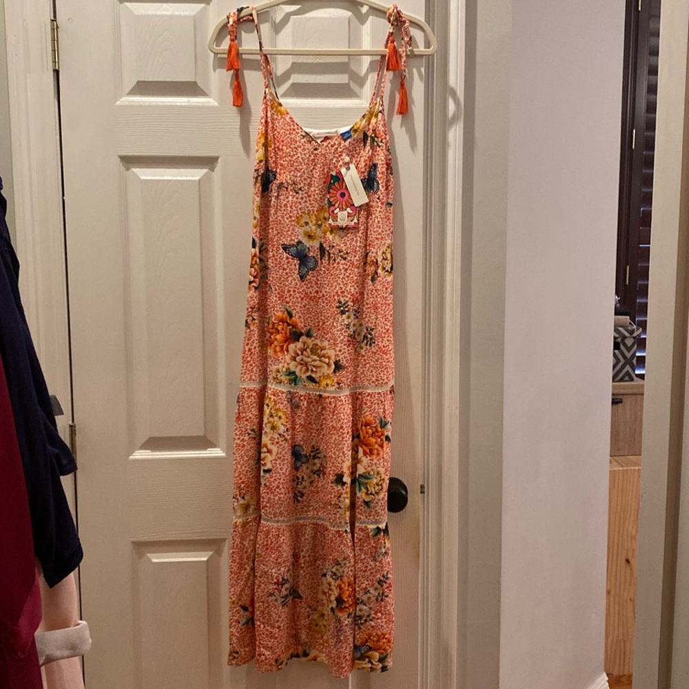 NWT Anthropologie Farm Rio Verbina Butterfly Floral Midi Dress